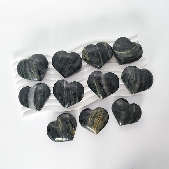 Green Rabbit Hair Quartz Heart Crystal Carving Healing Crystal - Picture 2 of 10